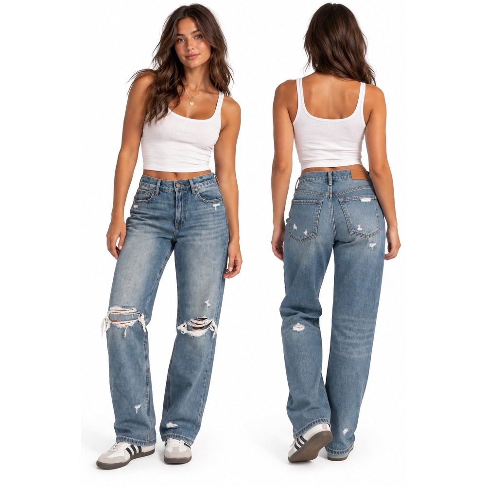 American Eagle Mom Jean 10 Long Blue High Waisted Distressed Ripped Denim 90s